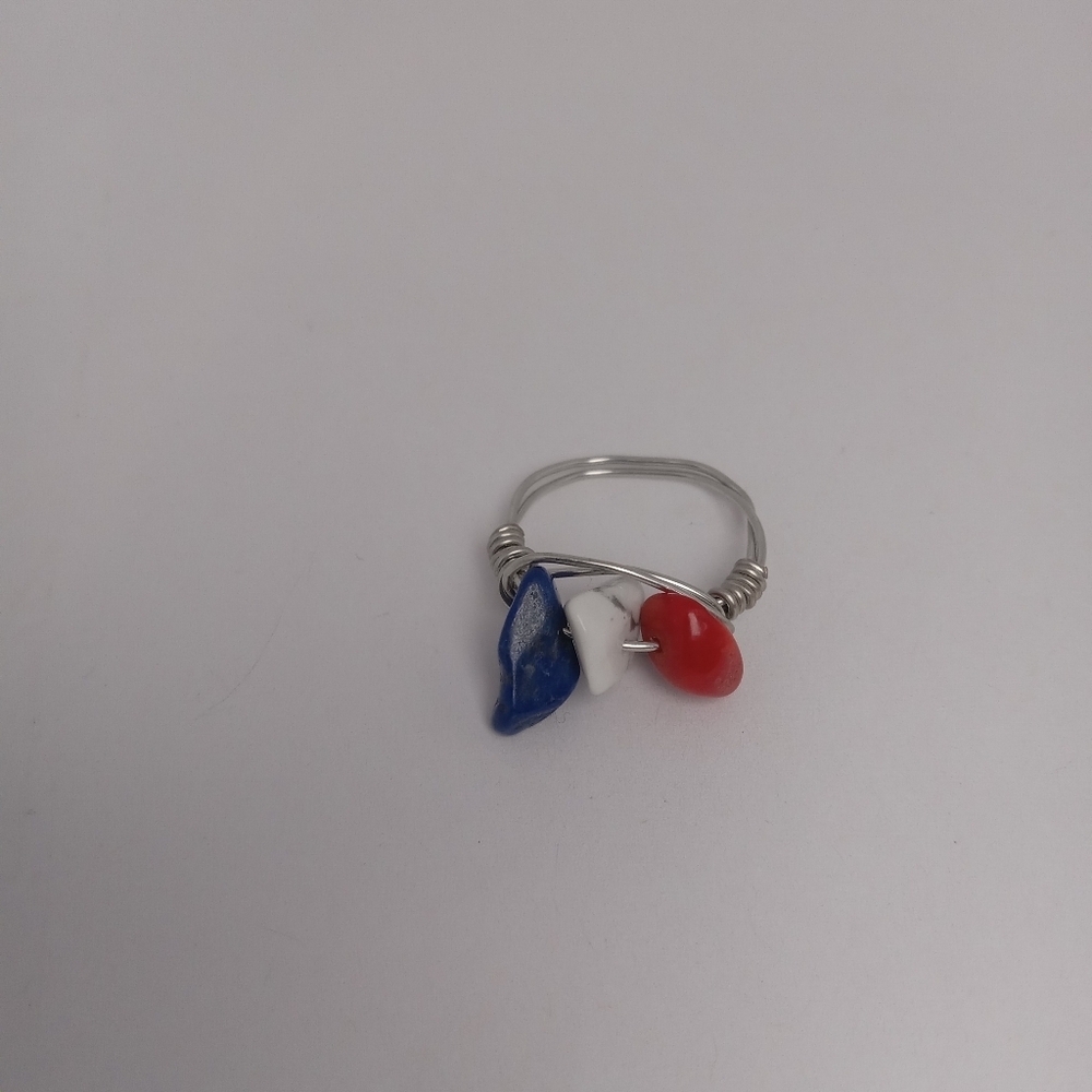 Red coral, howlite and lapis lazuli ring size 6.5 - Picture 4 of 4
